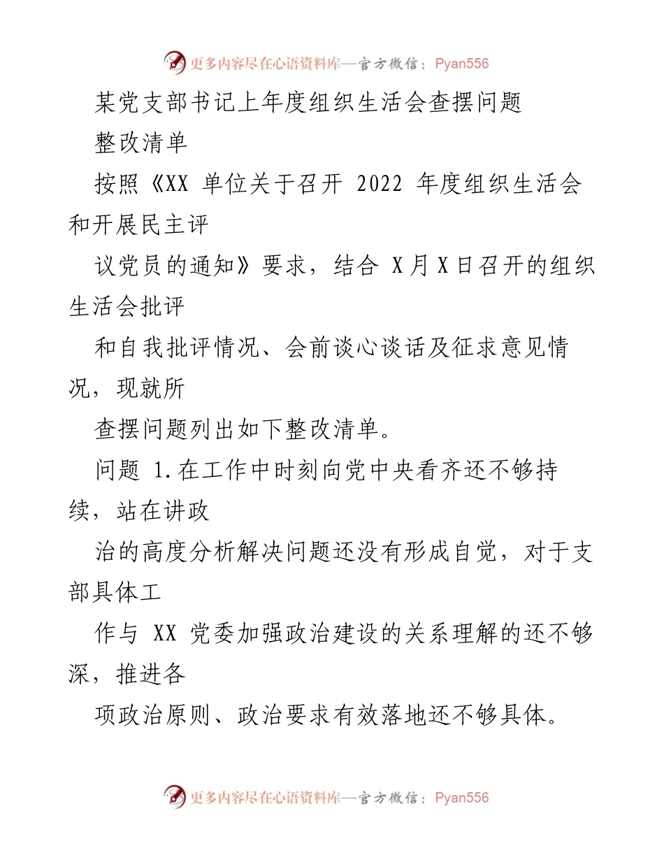 [整改清单] 组织生活会 - 党支部书记整改措施汇总.docx_第1页