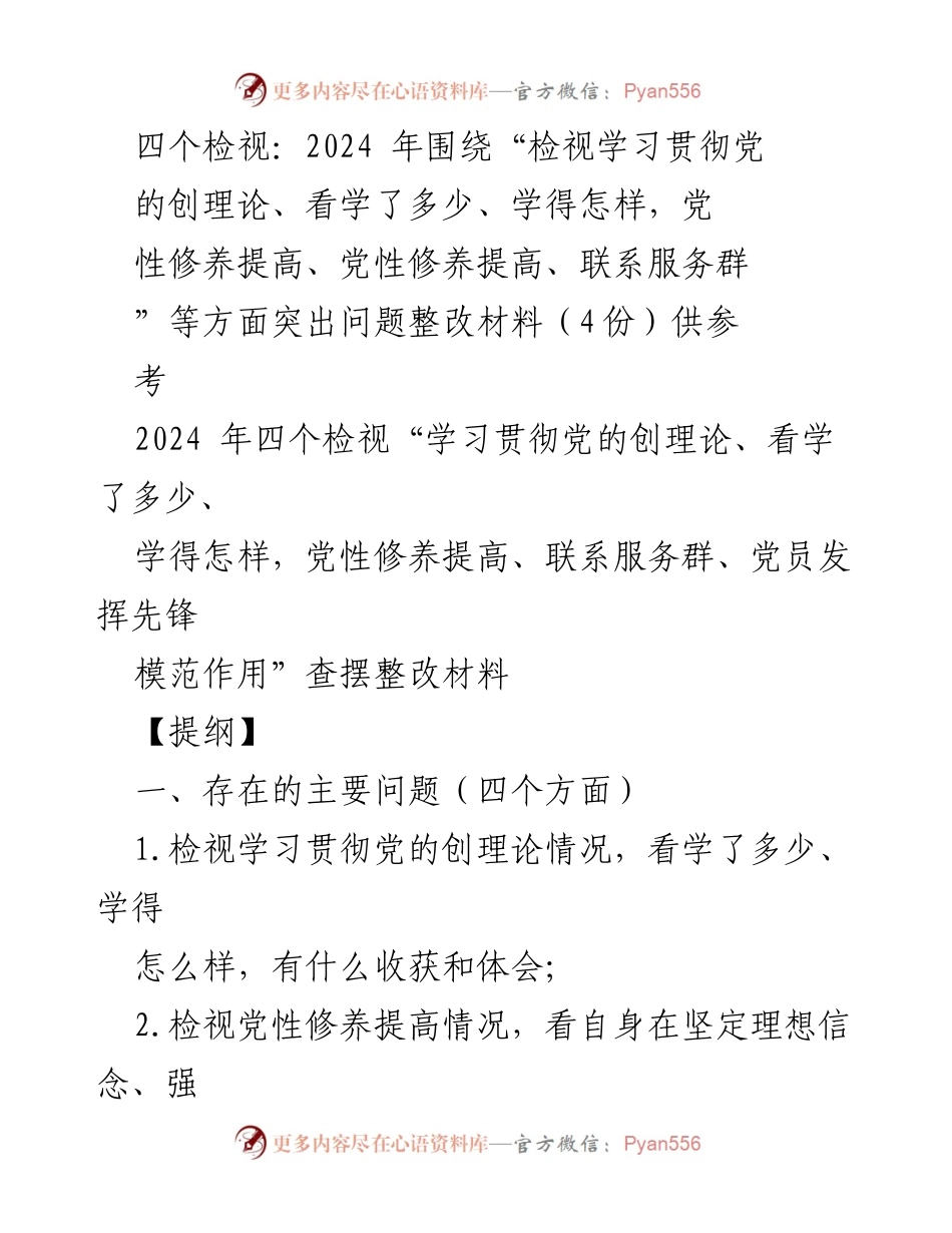 [整改报告] 党组织专题会议 - 2024年四个检视整改材料分析与措施.docx_第1页