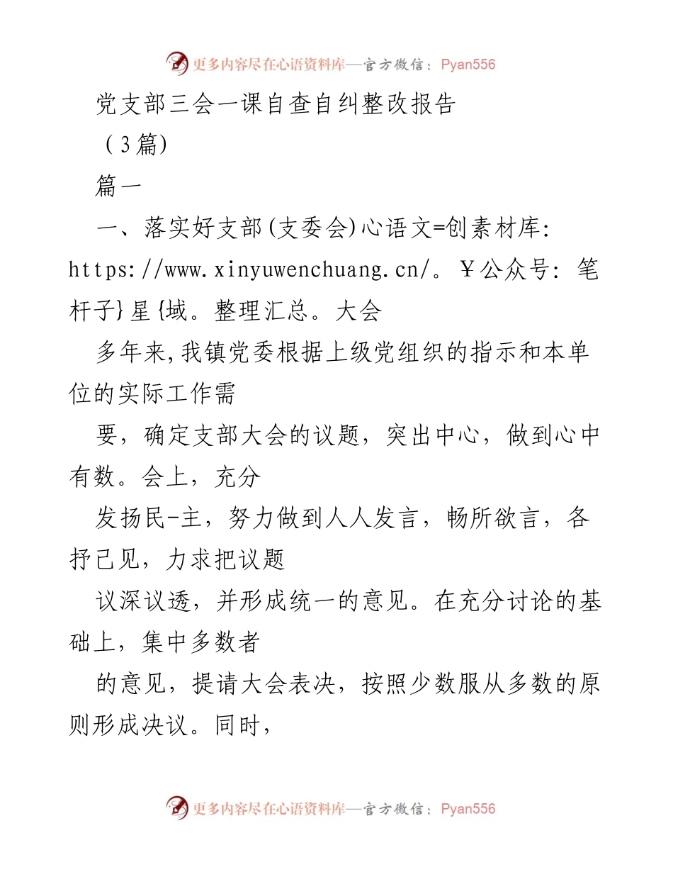 [整改报告] 党支部 - 三会一课制度自查自纠整改报告.docx_第1页