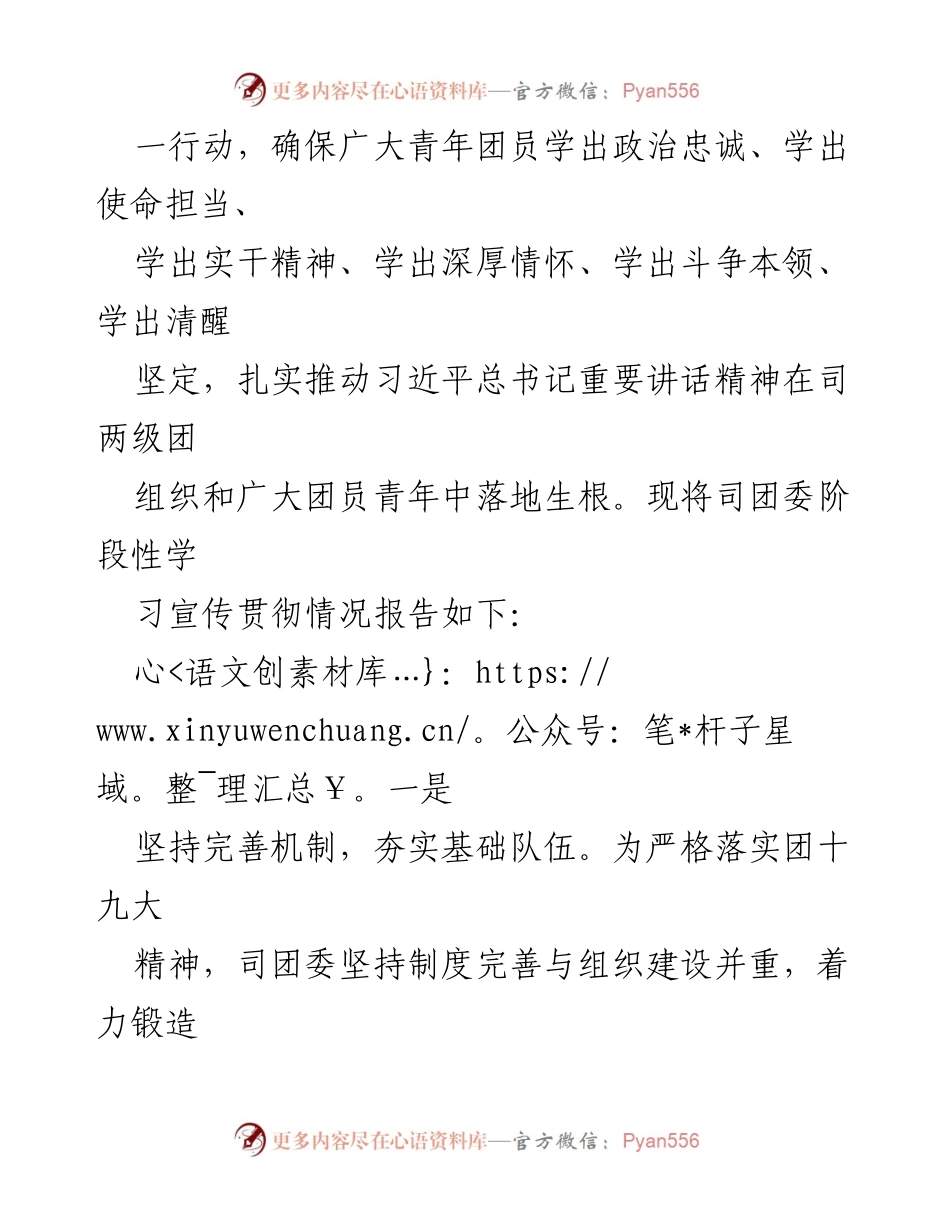 [情况报告] 学习宣传贯彻 - 司团委学习宣传贯彻习近平总书记重要讲话精神情况报告.docx_第2页