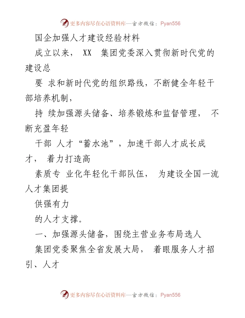 [经验材料] 国企人才建设 - 国企人才建设经验：构建高素质年轻干部队伍.docx_第1页