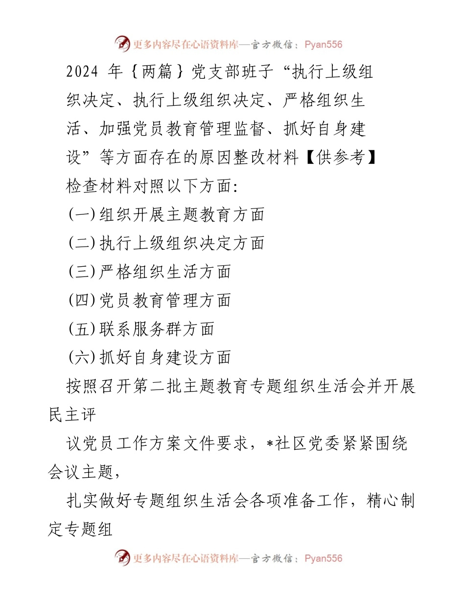 [整改材料] 党支部专题组织生活会 - 党支部班子整改情况汇报与问题分析.docx_第1页