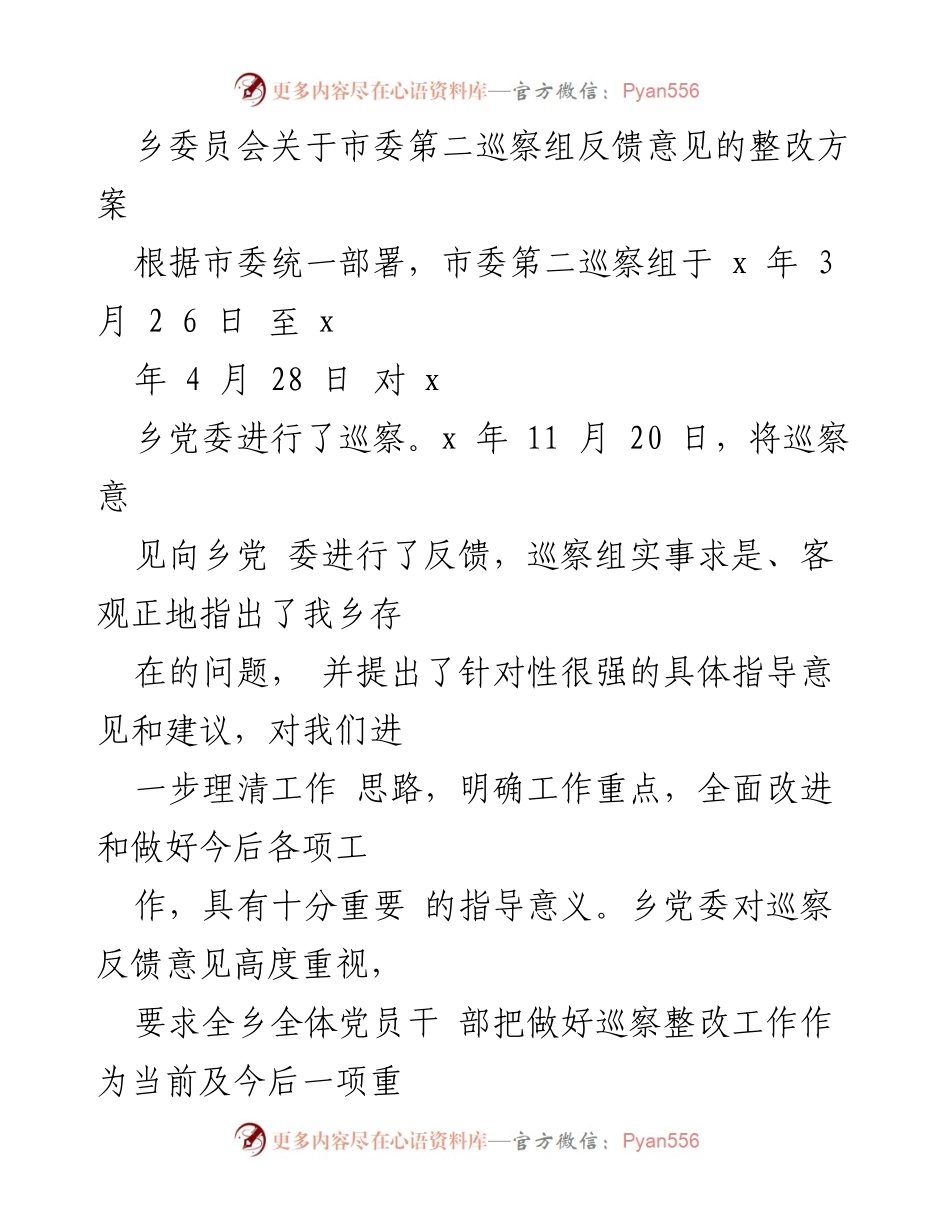 [整改方案] 巡察反馈 - 乡委员会巡察整改方案实施细则.docx_第1页