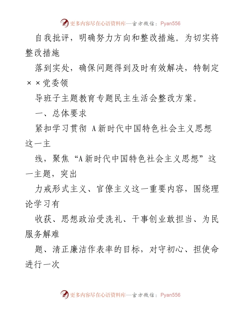 [整改方案] 主题教育专题民主生活会 - 2023年党委班子整改方案实施计划.docx_第2页