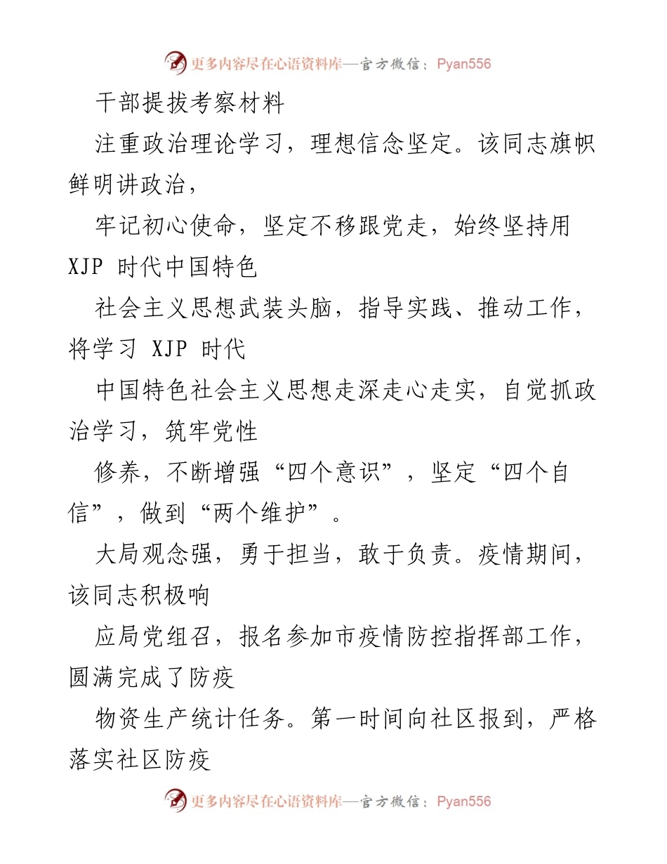 [考察材料] 干部提拔 - 干部提拔考察材料总结_1.docx_第1页