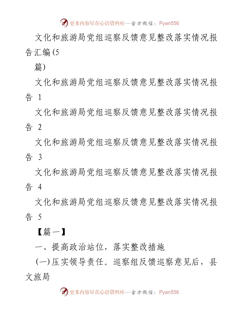 [整改报告] 文化和旅游局 - 巡察反馈意见整改落实情况汇编.docx_第1页