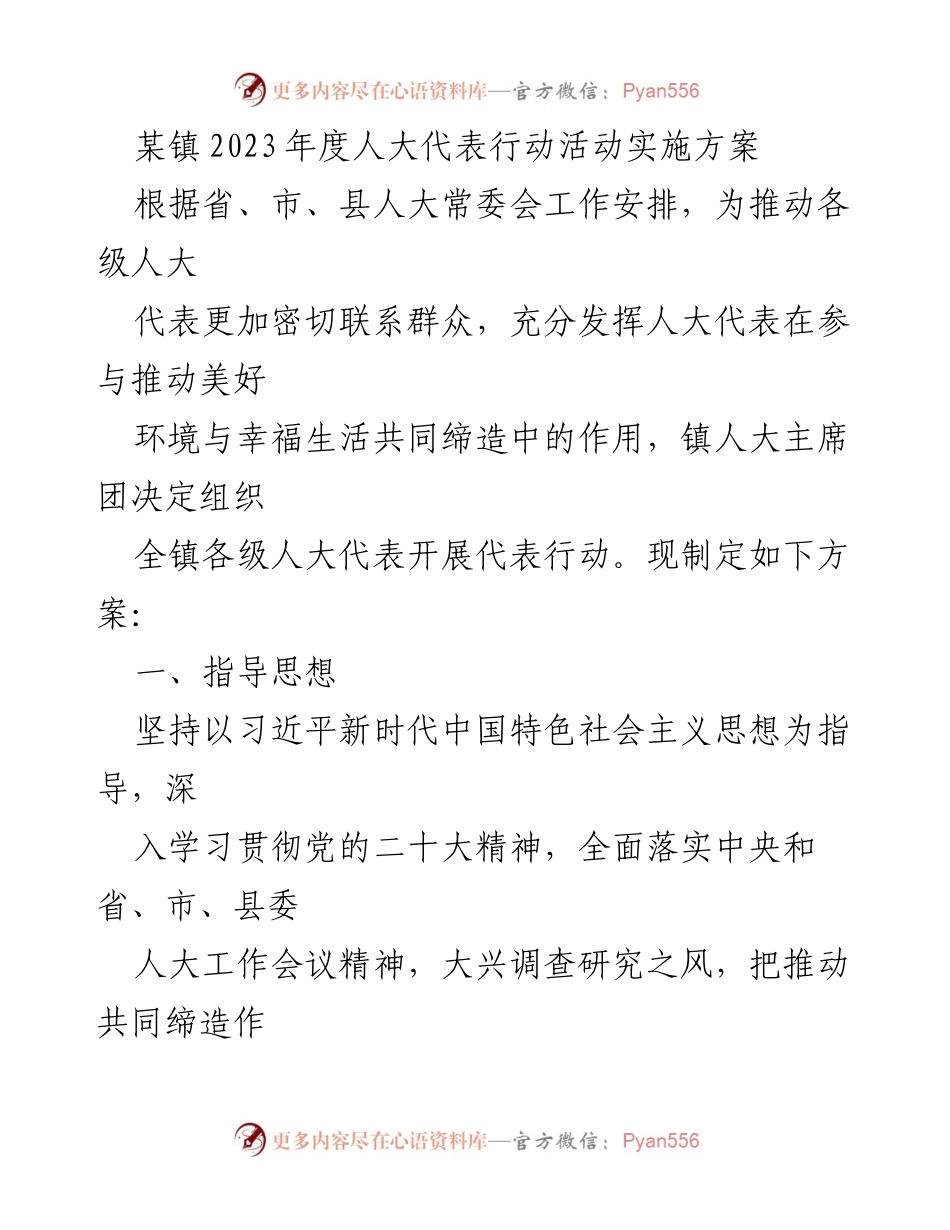 [方案] 人大代表行动活动 - 2023年度人大代表行动活动实施方案.docx_第1页