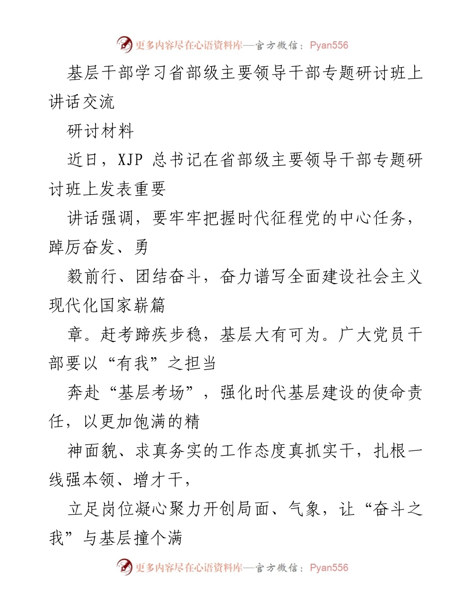 [研讨材料] 专题研讨班 - 基层干部的使命与担当：推动社会主义现代化建设的实践路径.docx_第1页
