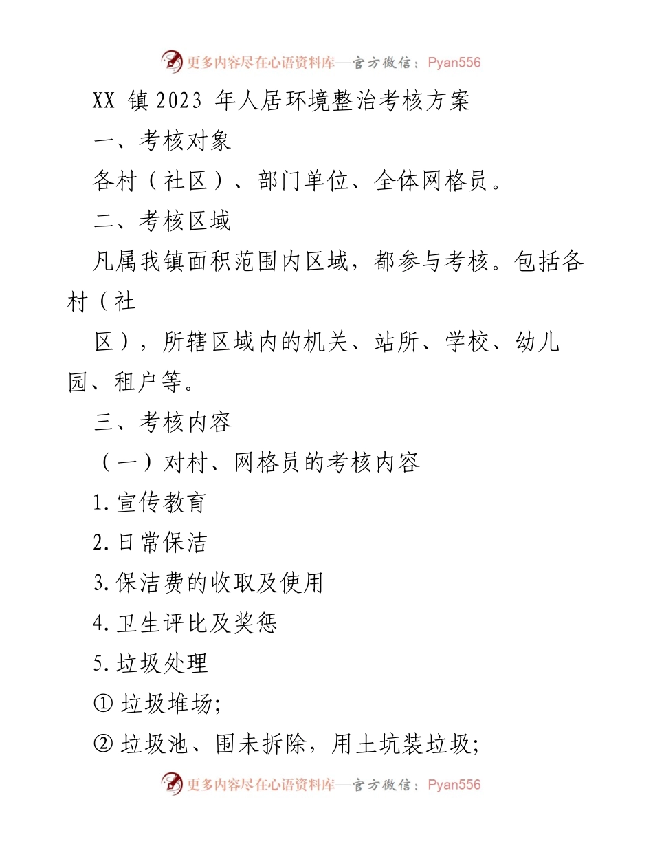 [考核方案] 镇人居环境整治 - 2023年人居环境整治考核方案.docx_第1页