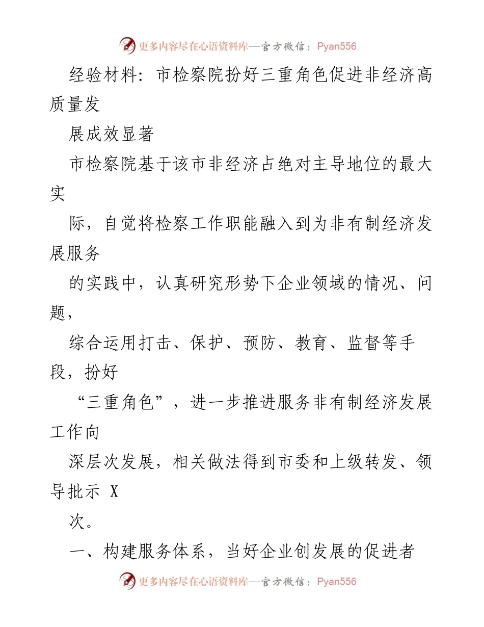 [经验材料] 市检察院 - 推动非经济高质量发展的三重角色与实践.docx_第1页