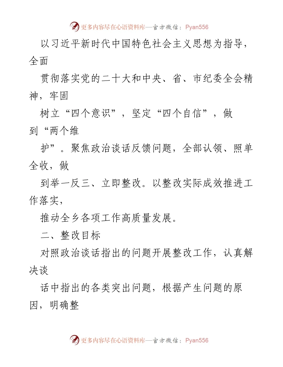 [整改方案] 乡镇政治谈话 - 乡镇领导政治谈话问题整改方案.docx_第2页