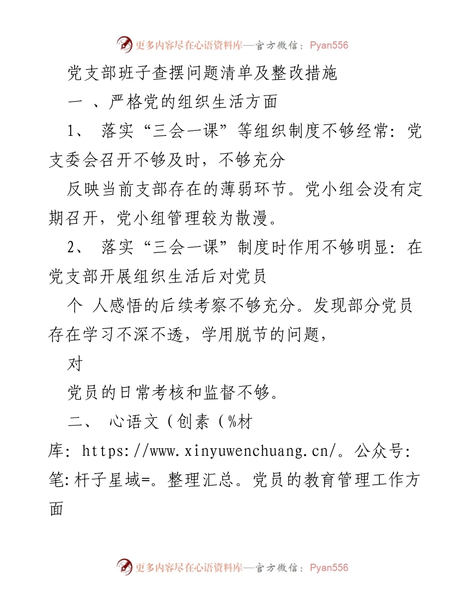 [整改报告] 党支部工作 - 党支部班子问题查摆与整改措施总结.docx_第1页
