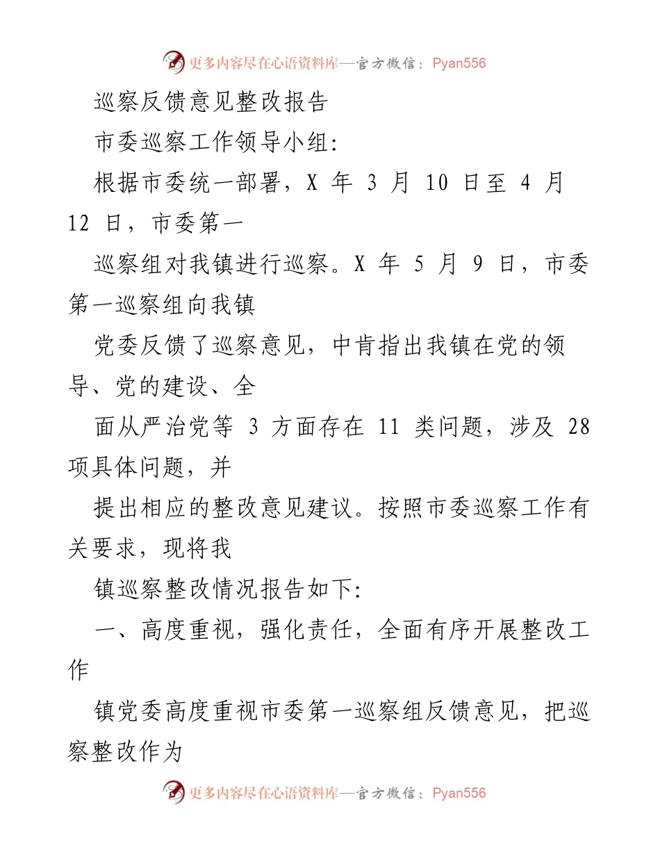 [整改报告] 巡察反馈 - 巡察整改工作落实报告.docx_第1页
