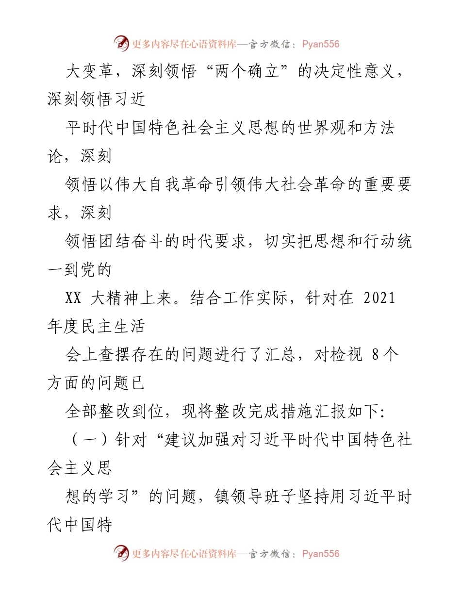 [整改报告] 党政领导班子 - 党史学习教育专题民主生活会整改落实情况报告.docx_第2页