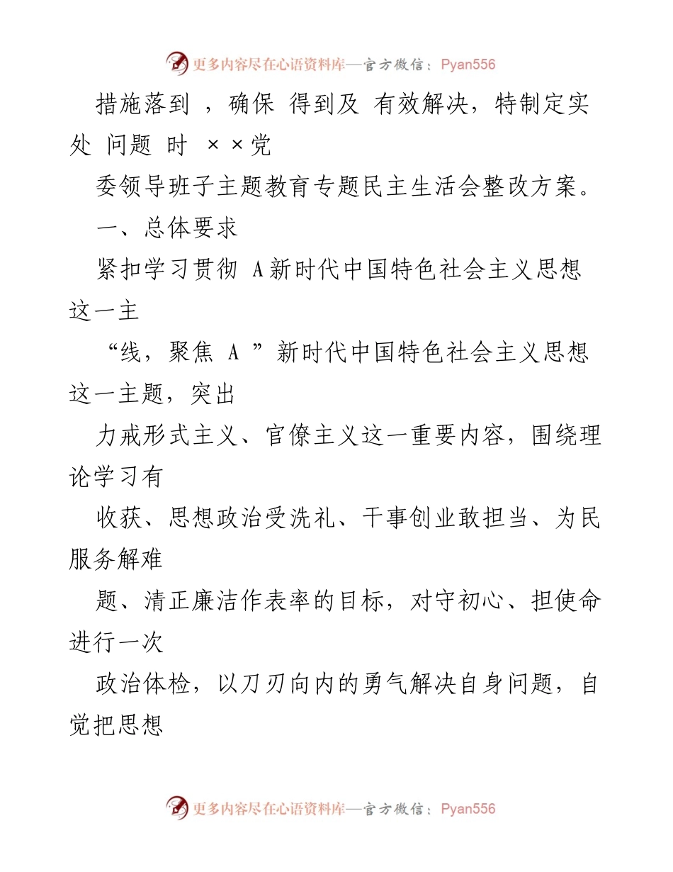 [整改方案] 党委班子 - 主题教育专题民主生活会整改方案.docx_第2页