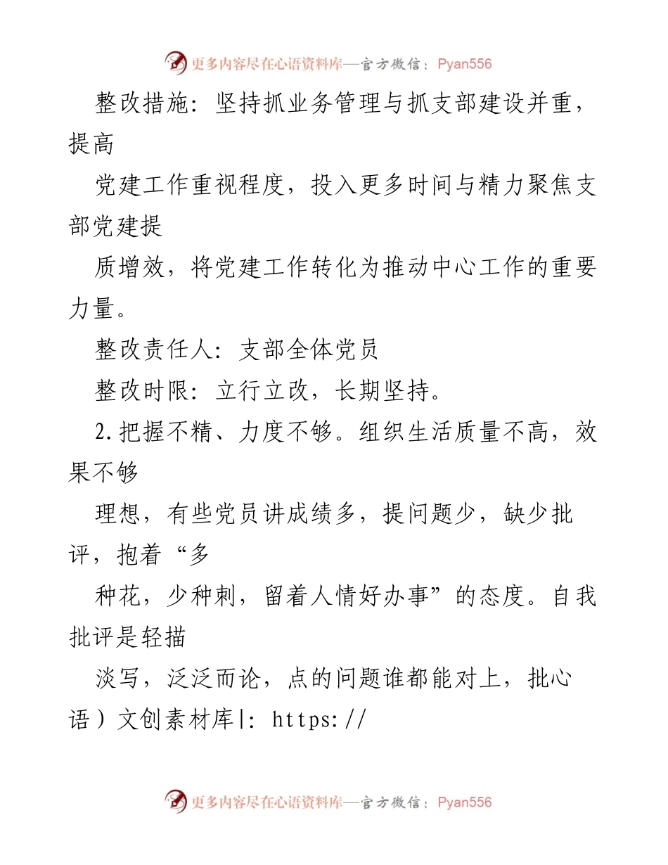 [整改清单] 党支部组织生活会 - 加强党建工作与创新支部活动的整改措施.docx_第2页