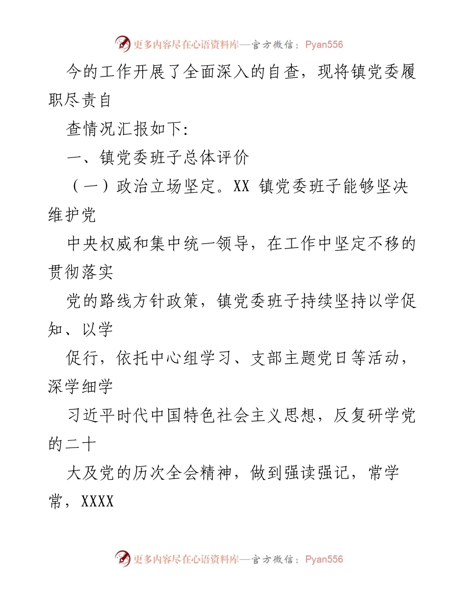 [自查报告] 镇党委 - 镇党委履职尽责自查情况汇报.docx_第2页