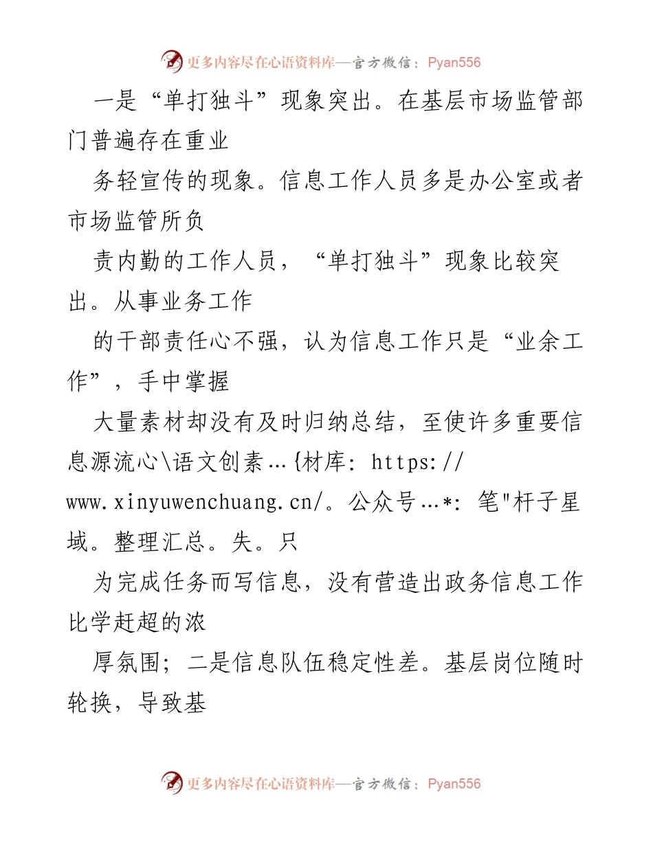 [调研报告] 基层市场监管 - 基层市场监管部门信息工作问题与对策分析.docx_第2页