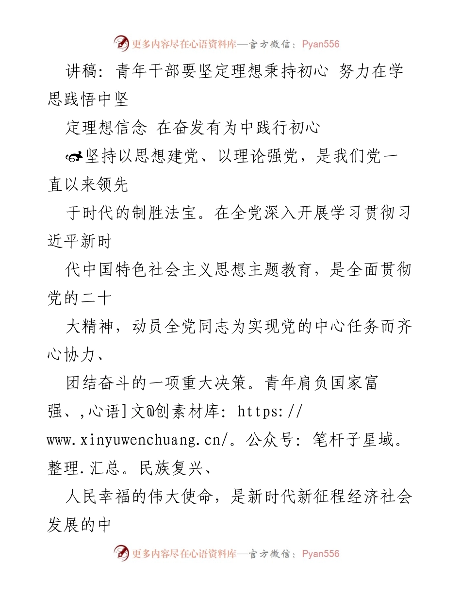 [讲稿] 青年干部主题教育 - 青年干部坚定理想信念，践行初心使命.docx_第1页