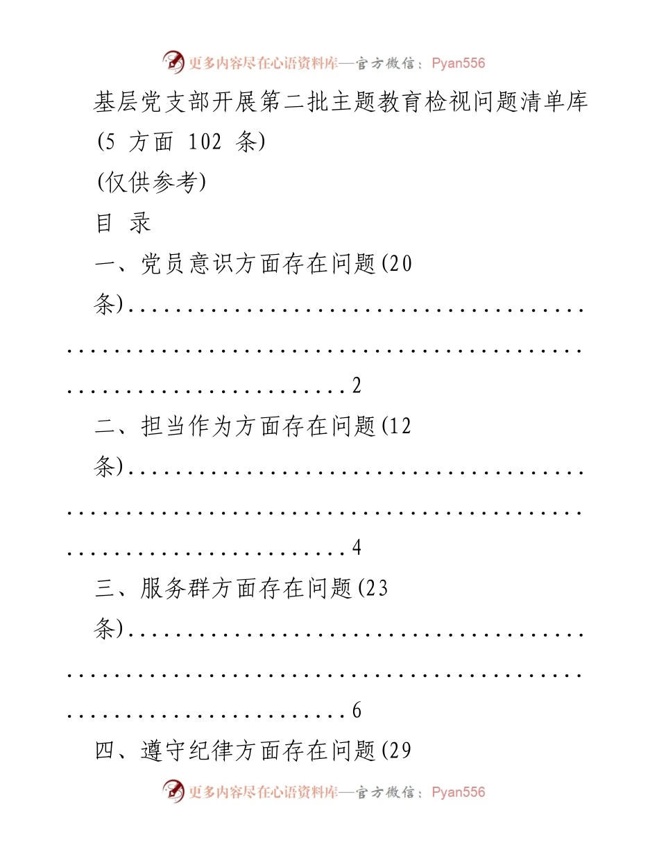 [调研报告] 基层党支部 - 第二批主题教育检视问题清单分析.docx_第1页