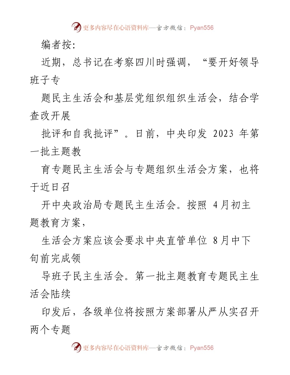 [调研报告] 主题教育会议 - 2023年第一批主题教育专题民主生活会对照剖析材料.docx_第1页