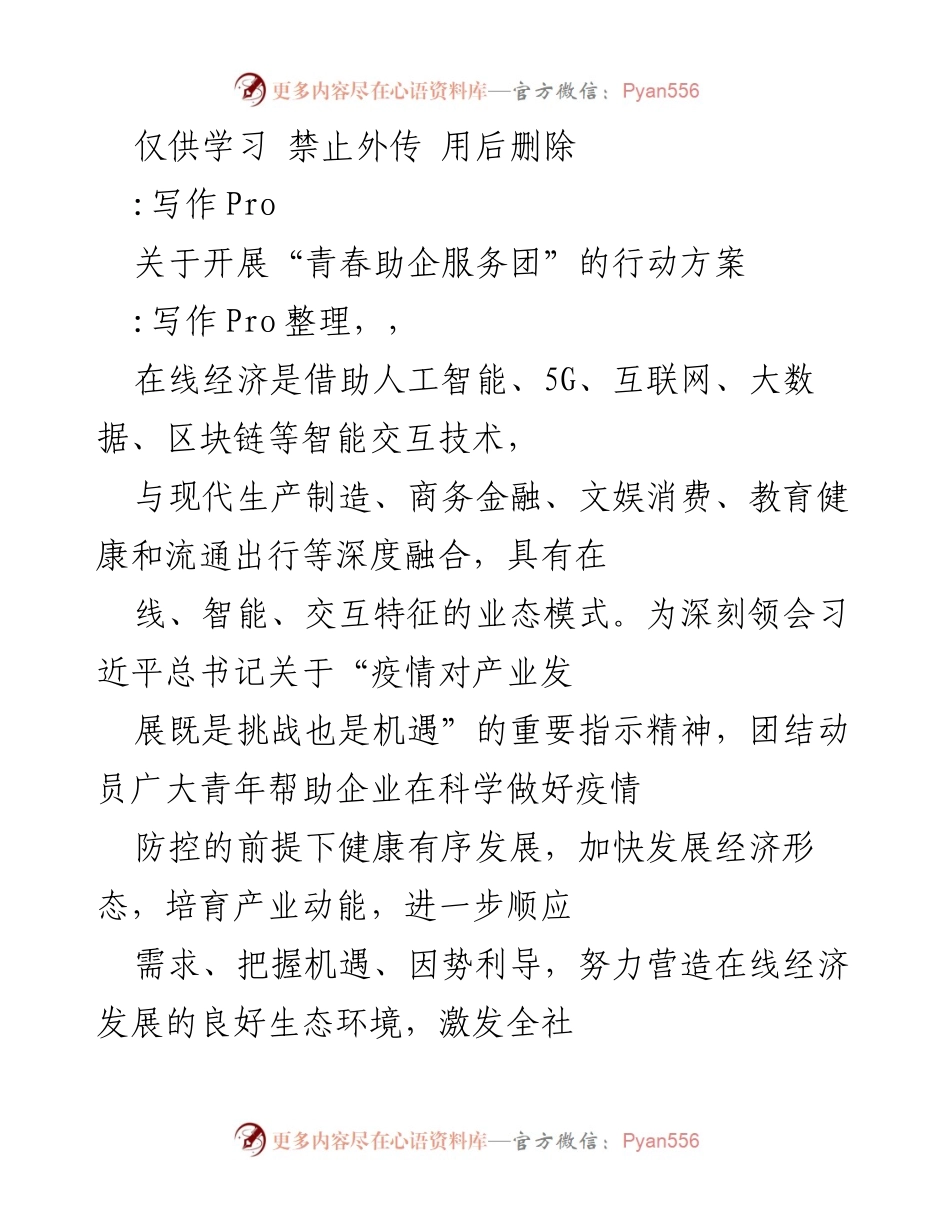 [行动方案] 青年服务活动 - “青春助企服务团”行动方案实施计划.docx_第1页