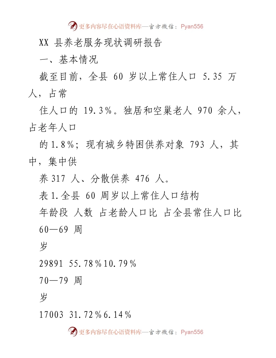 [调研报告] 养老服务 - XX县养老服务现状与提升策略调研报告.docx_第1页