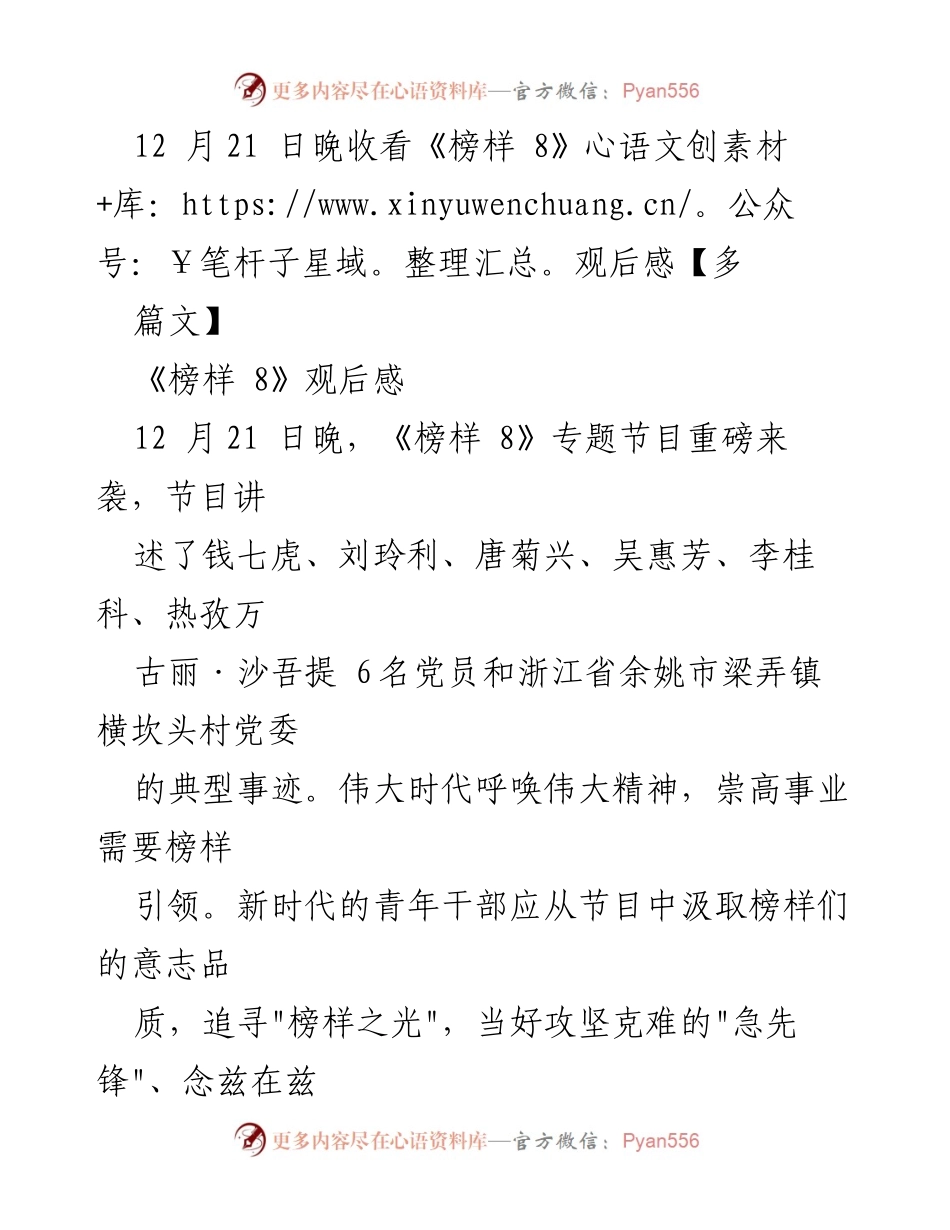 [观后感] 观影活动 - 《榜样 8》观后感：新时代青年干部的使命与担当.docx_第1页