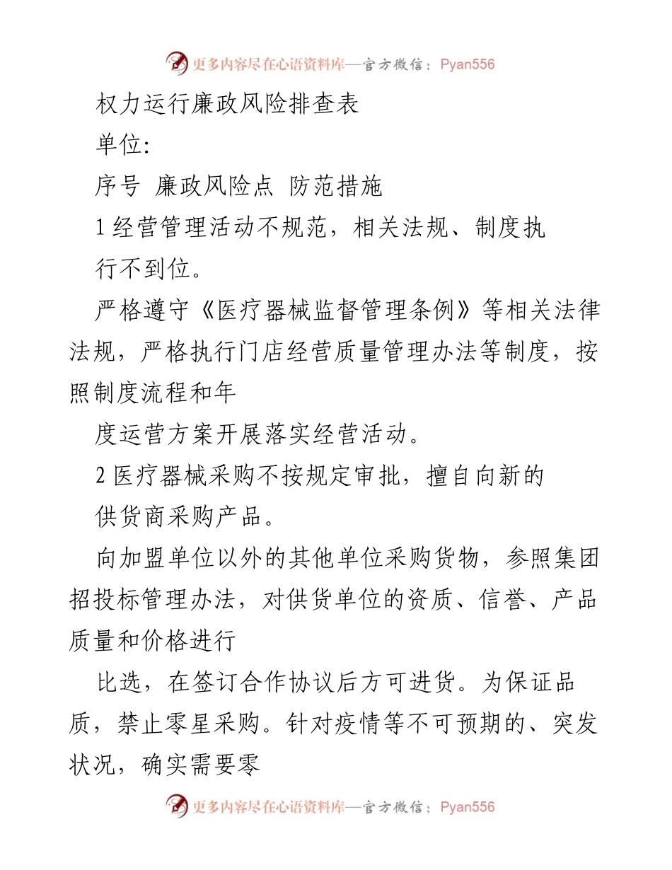 [调研报告] 医疗器械行业 - 权力运行廉政风险排查与防范措施分析_1.docx_第1页