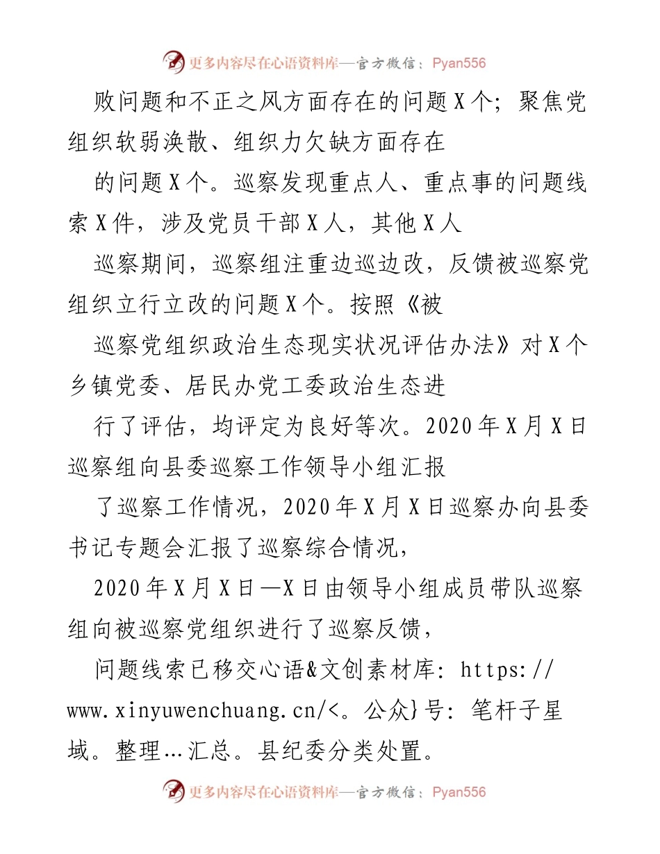 [调研报告] 巡察工作 - X县党组织巡察情况总结与问题反馈.docx_第2页