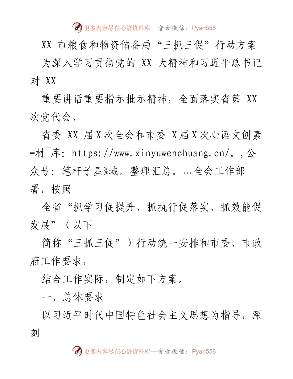 [行动方案] 政策实施 - XX市粮食和物资储备局“三抓三促”行动方案解读.docx_第1页