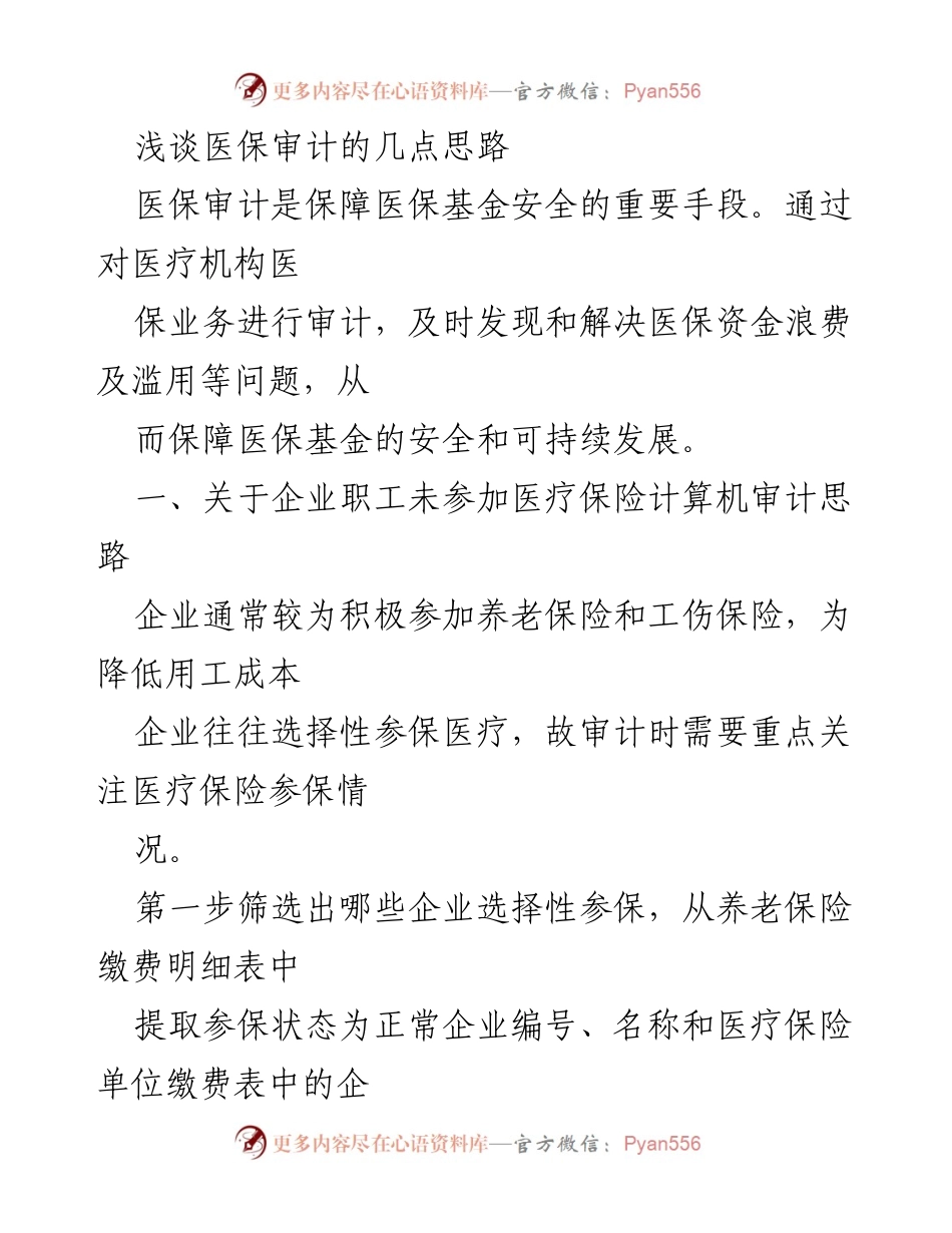 [调研报告] 医保审计 - 医保审计思路探讨与实施策略.docx_第1页