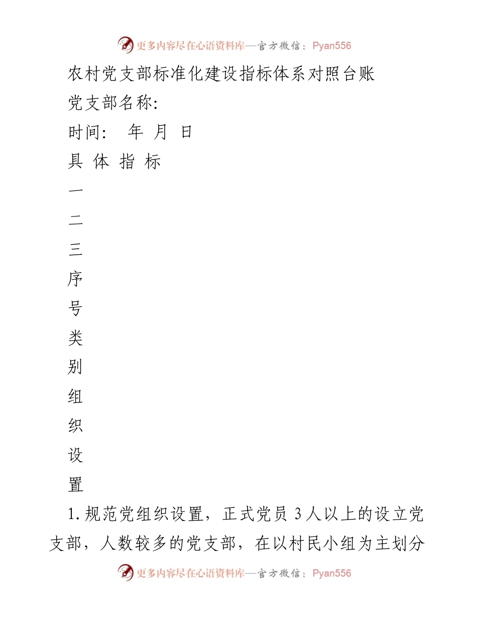[调研报告] 农村党支部建设 - 农村党支部标准化建设指标体系分析.docx_第1页