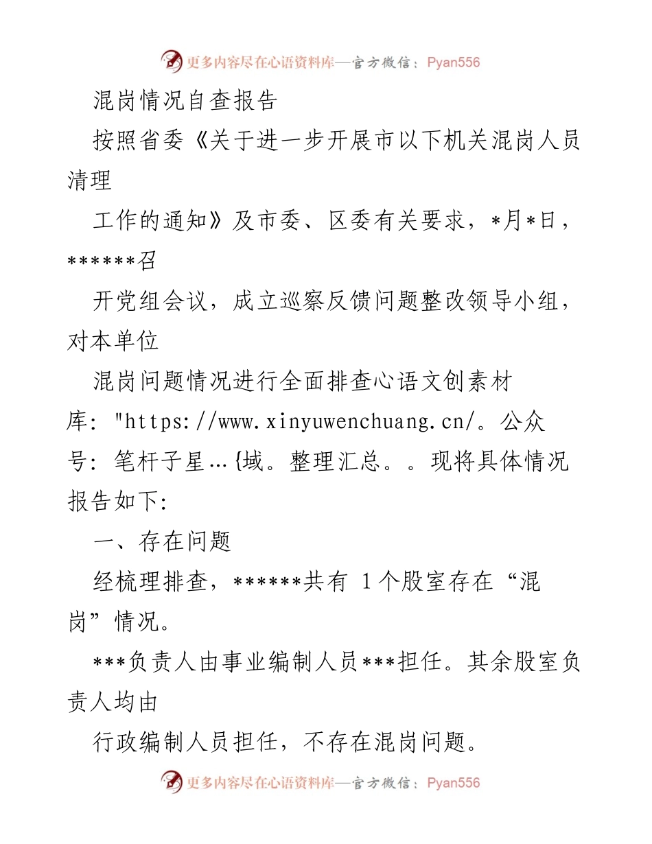 [自查报告] 混岗人员清理 - 混岗情况自查及整改建议报告.docx_第1页