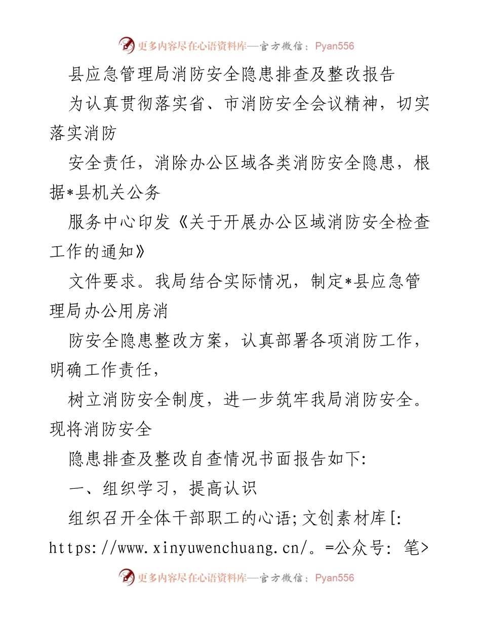 [调研报告] 县应急管理局 - 消防安全隐患排查及整改工作总结.docx_第1页
