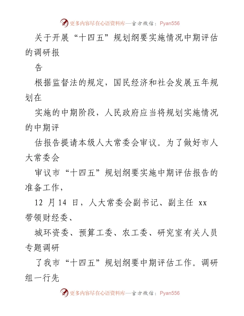 [调研报告] 中期评估 - “十四五”规划纲要实施情况中期评估调研报告.docx_第1页