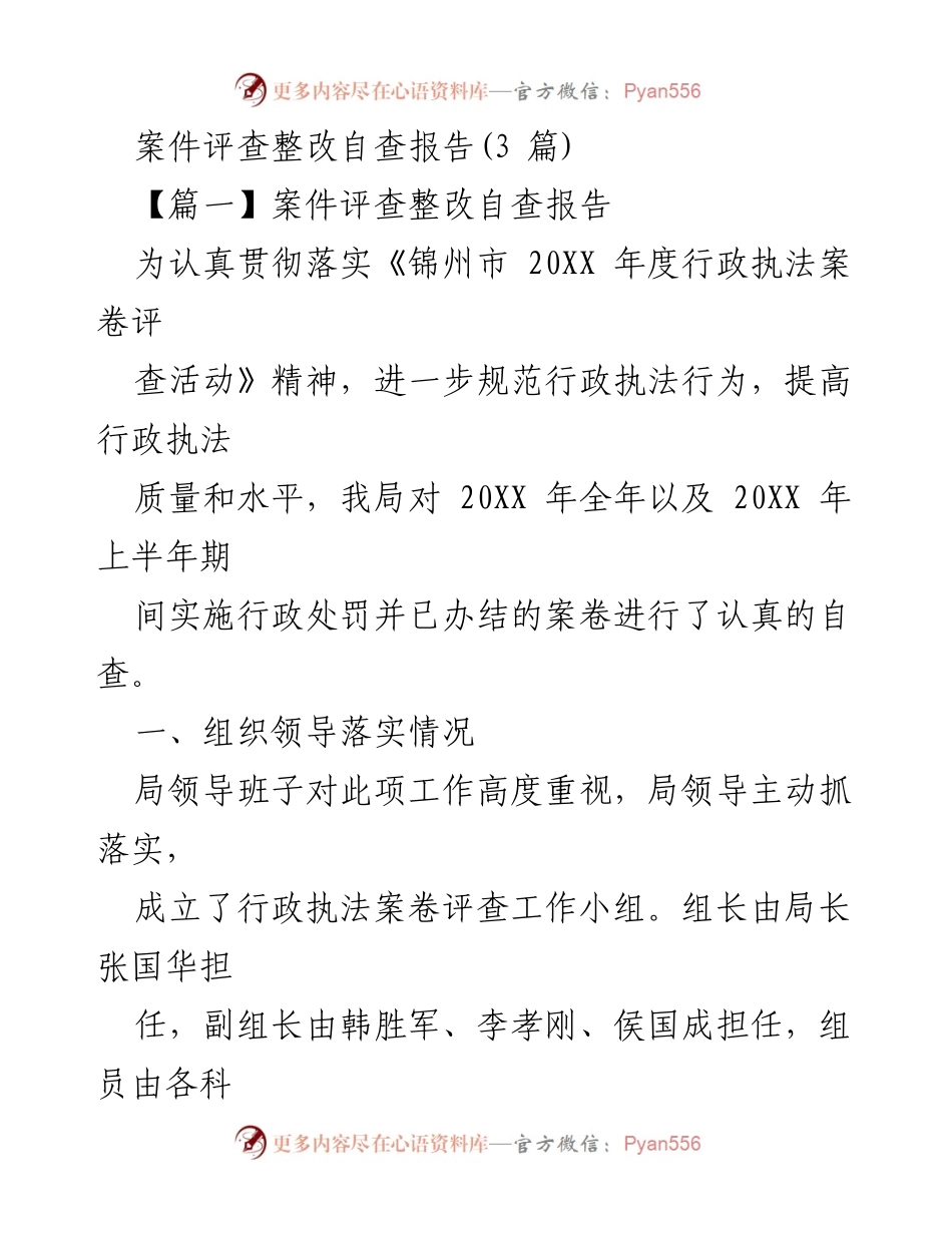 [自查报告] 行政执法 - 案件评查整改自查报告总结.docx_第1页
