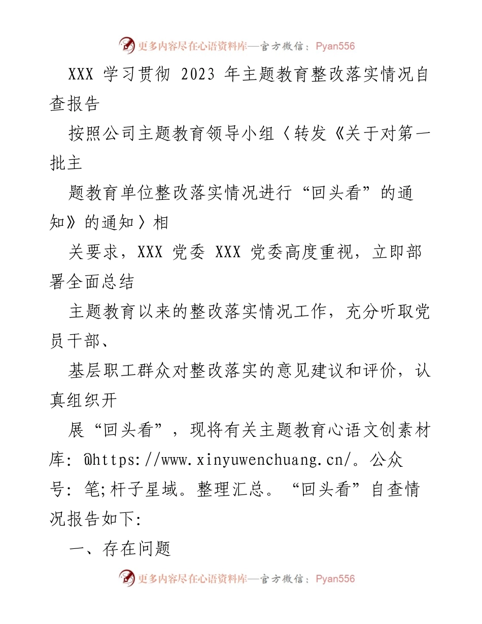 [调研报告] 主题教育整改 - 2023年主题教育整改落实情况自查报告.docx_第1页