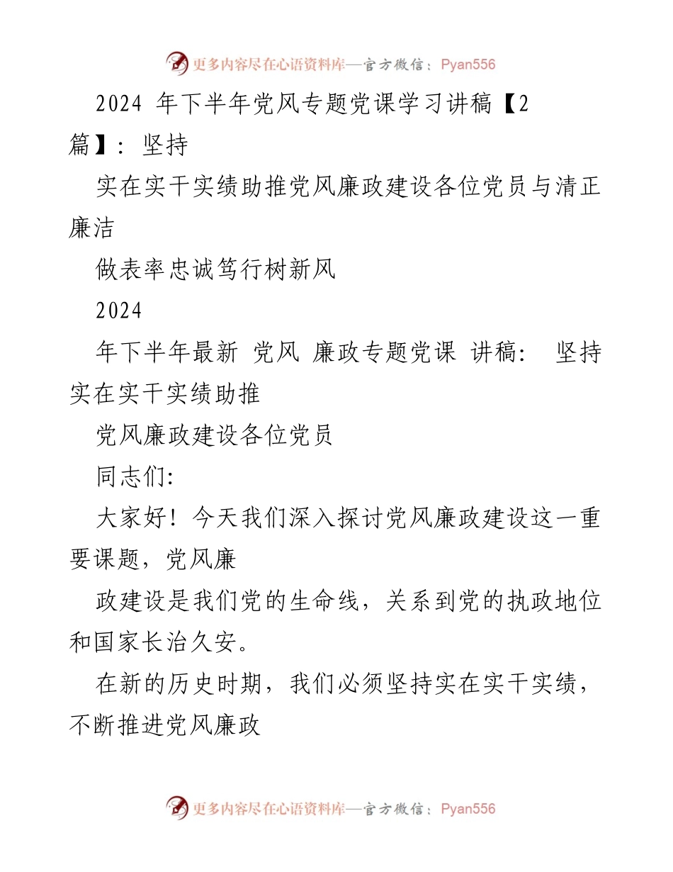 [讲稿] 党课 - 坚持实在实干实绩，推动党风廉政建设.docx_第1页