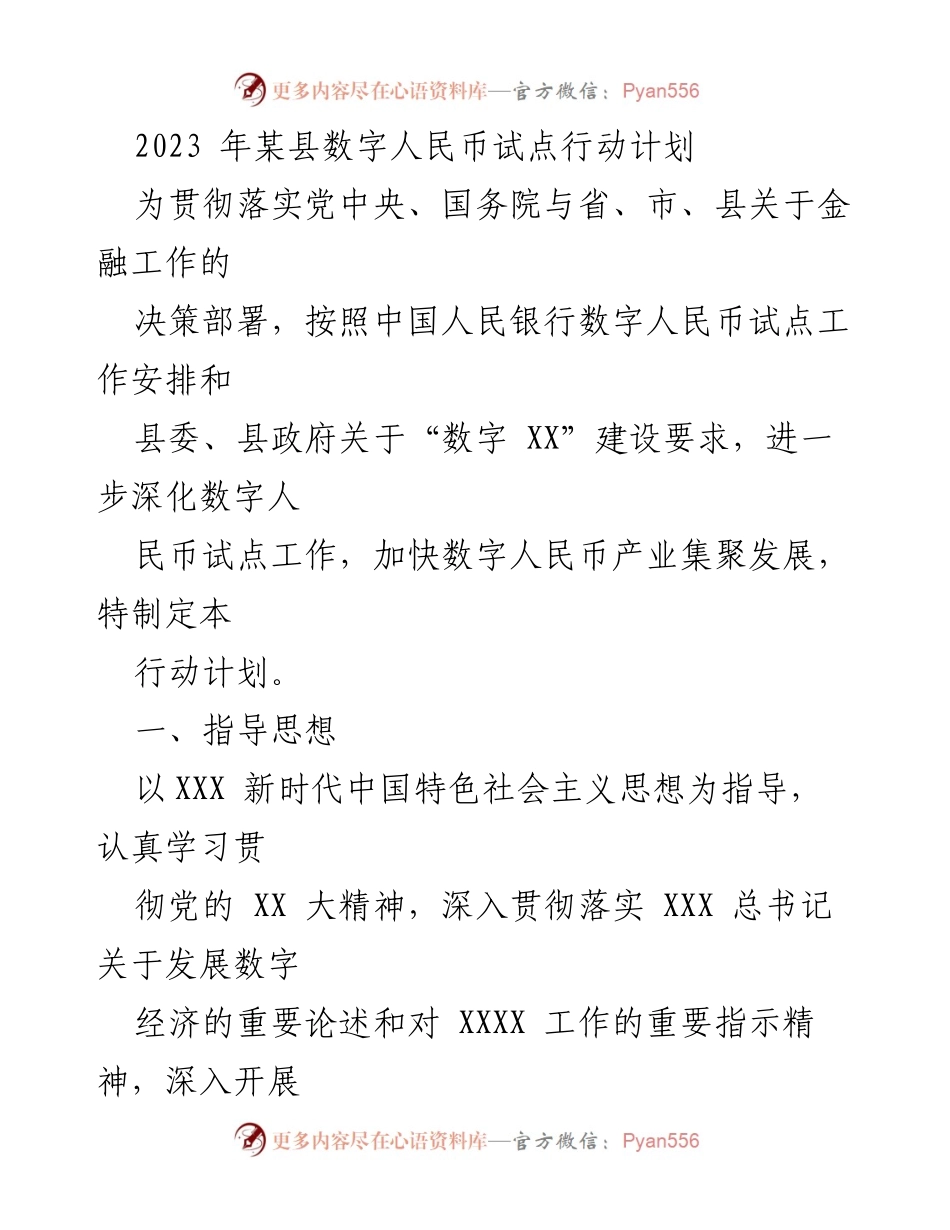 [行动计划] 数字人民币试点 - 2023年某县数字人民币试点行动计划.docx_第1页