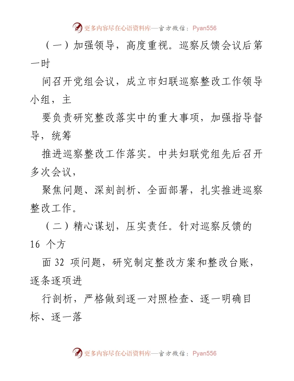 [调研报告] 市妇联 - 巡察整改情况报告及落实措施.docx_第2页