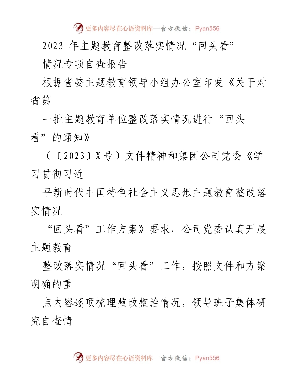 [调研报告] 主题教育整改落实 - 2023年主题教育整改落实情况专项自查报告.docx_第1页