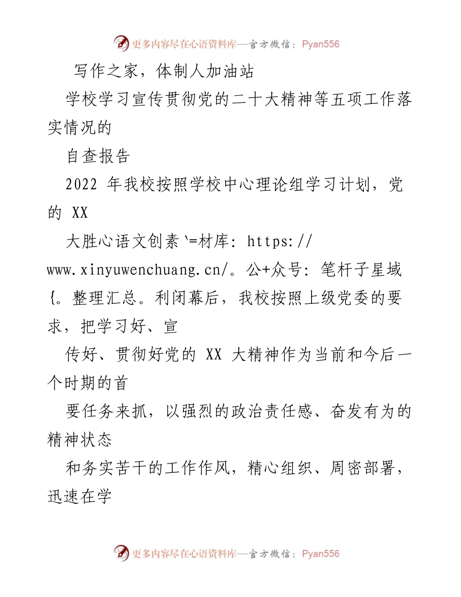 [自查报告] 学校 - 学习宣传贯彻党的二十大精神自查报告.docx_第1页