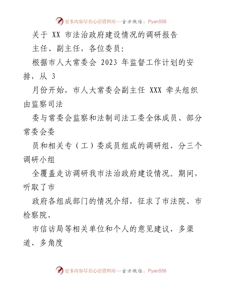 [调研报告] 市人大常委会 - XX市法治政府建设调研情况汇报.docx_第1页