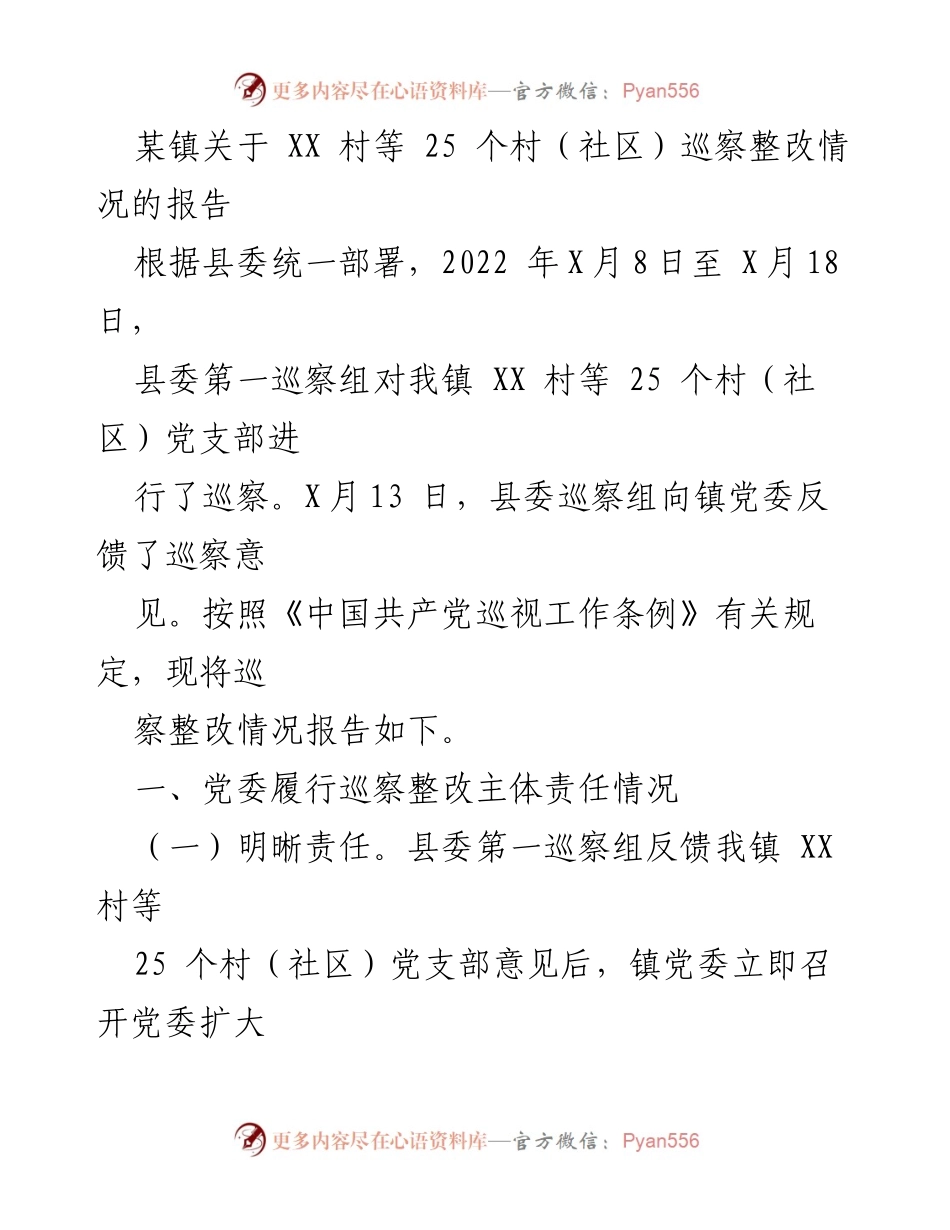 [调研报告] 巡察整改 - 某镇25个村（社区）巡察整改情况报告.docx_第1页