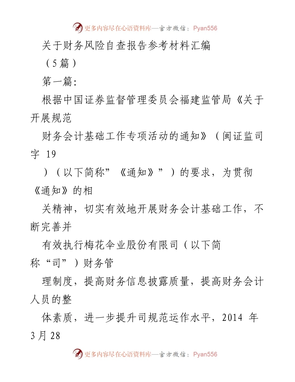 [自查报告] 财务风险自查 - 财务风险自查报告汇编及专项活动总结.docx_第1页