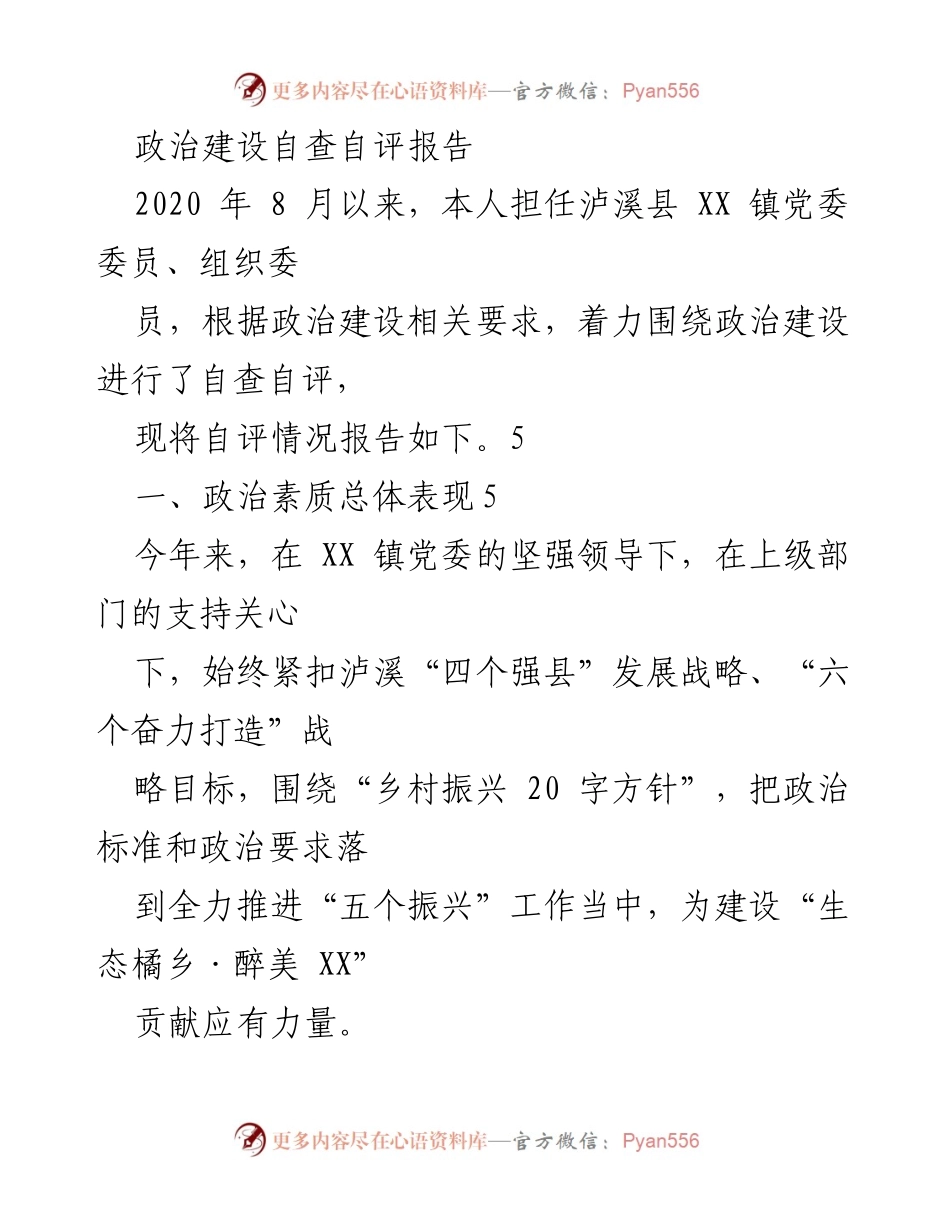 [自查报告] 政治建设 - 政治建设自查自评报告.docx_第1页