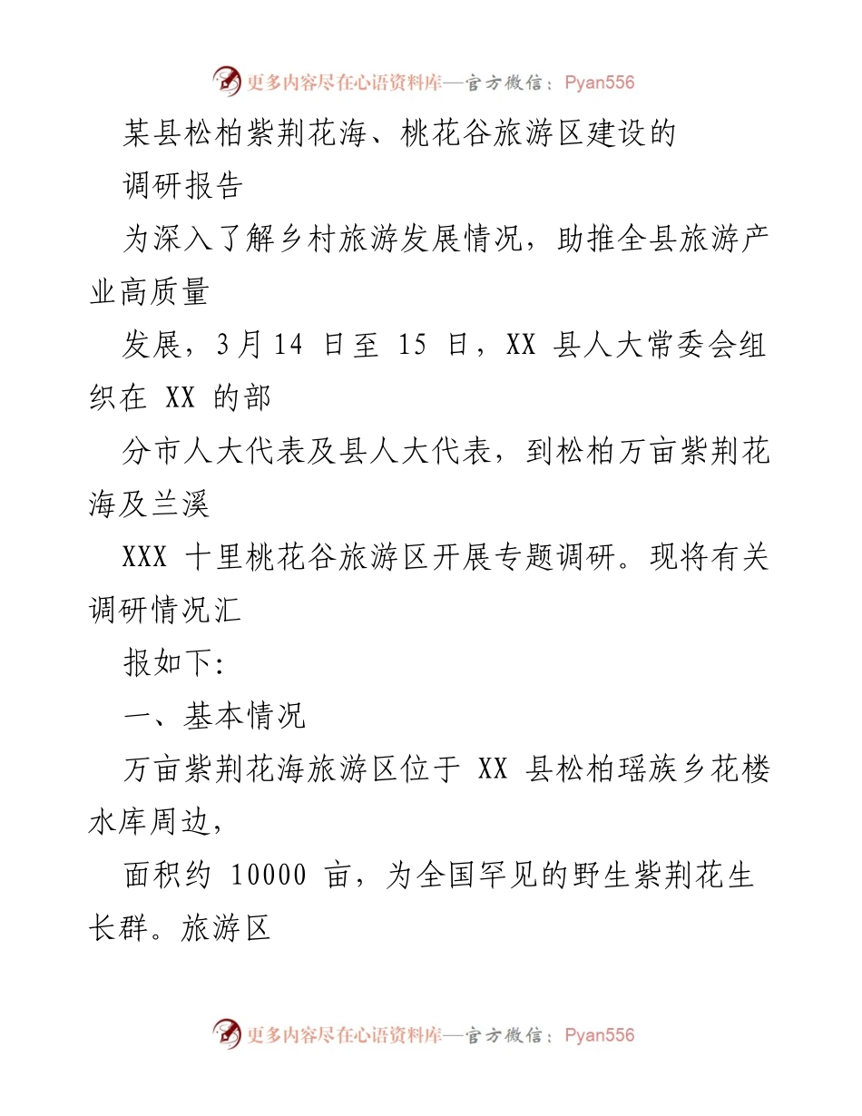 [调研报告] 乡村旅游发展 - 松柏紫荆花海与桃花谷旅游区建设调研分析报告.docx_第1页