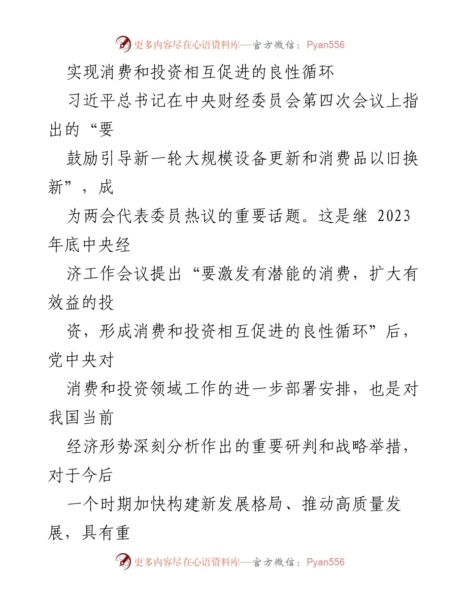 [调研报告] 两会讨论 - 促进消费与投资良性循环的战略分析.docx_第1页