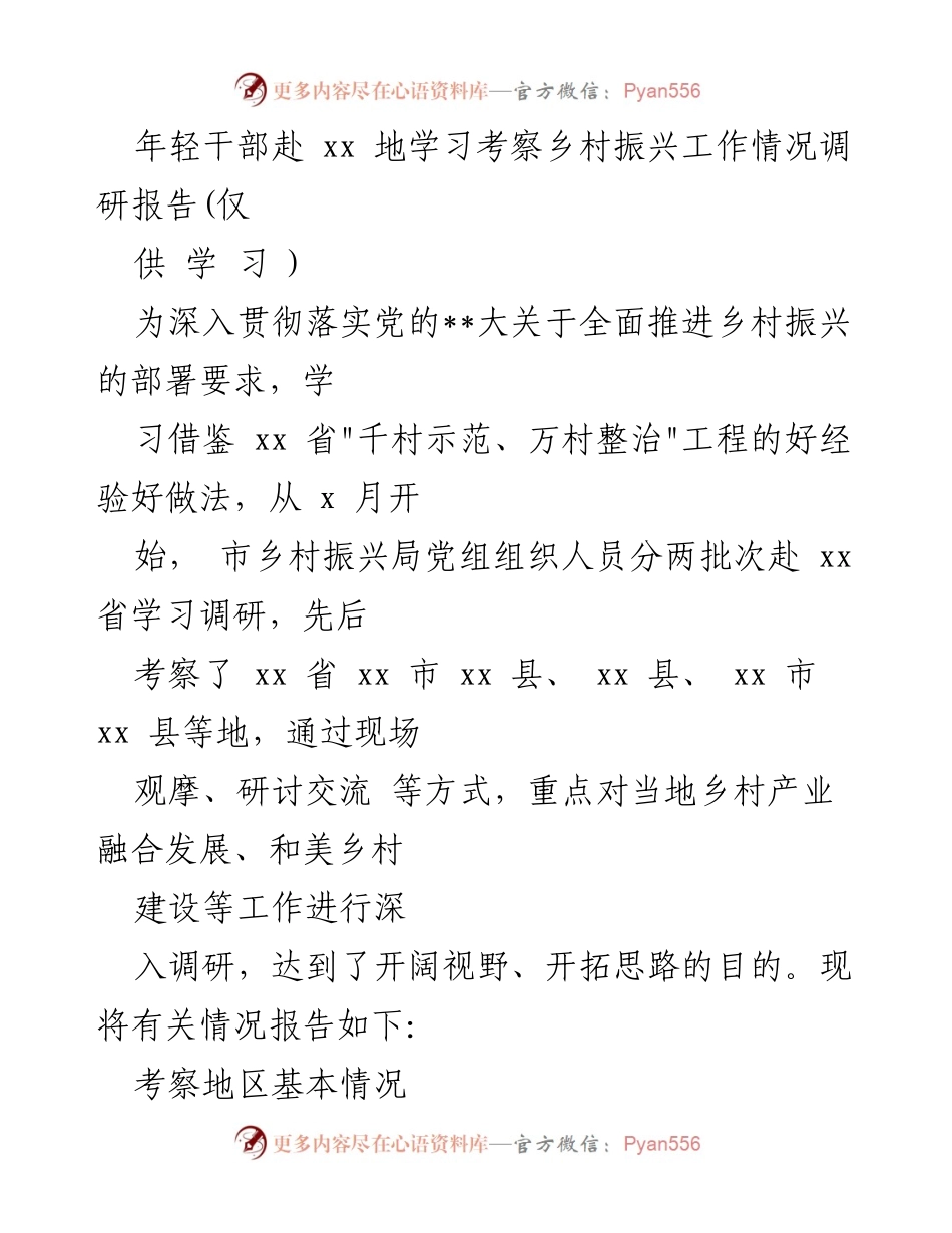 [调研报告] 学习考察 - 年轻干部乡村振兴工作调研报告.docx_第1页